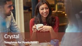  Presentation with group of girls - PPT theme enhanced with group of friends in caf background and a tawny brown colored foreground