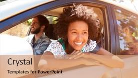  Presentation with road trip - Amazing theme having group of friends in car backdrop and a coral colored foreground