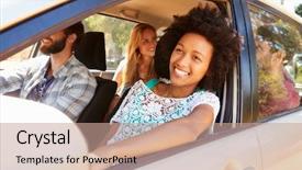  Presentation with road trip - Slide set featuring group of friends in car background and a coral colored foreground