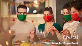  Presentation with masks - Colorful slide set enhanced with group-of-friends-in-masks backdrop and a coral colored foreground