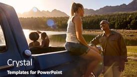  Presentation with road trip - PPT theme featuring group-of-friends-in-pick background and a wine colored foreground