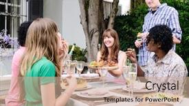  Presentation with racial - Cool new slides with group of friends interacting backdrop and a coral colored foreground
