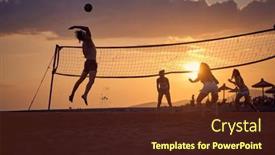  Presentation with beach volleyball - PPT layouts with group-of-friends-is-playing background and a tawny brown colored foreground