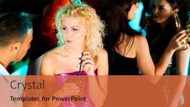  Presentation with ethnicity - Presentation theme with group of friends - men and women of different ethnicity - having fun in a disco or nightclub background and a red colored foreground