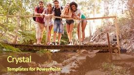  Presentation with forest bridge - Audience pleasing slide deck consisting of friends on walk crossing wooden backdrop and a tawny brown colored foreground