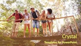  Presentation with forest bridge - Beautiful PPT theme featuring friends on walk crossing wooden backdrop and a tawny brown colored foreground