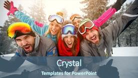  Presentation with happy holidays - PPT theme consisting of group of friends on winter background and a ocean colored foreground