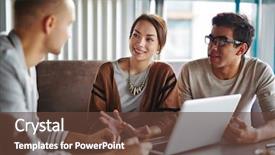  Presentation with consulting - Presentation design having group of friends or employees background and a tawny brown colored foreground