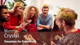  Presentation with group of children in christmas - Presentation with group of friends playing charades after enjoying christmas dinner at home background and a tawny brown colored foreground