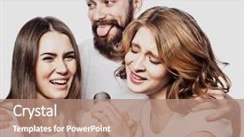  Presentation with friends - Beautiful slide set featuring group of friends playing karaoke backdrop and a coral colored foreground