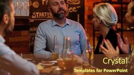  Presentation with head - Amazing slide set having group of friends playing sticky head game behind bar counter in a cafe backdrop and a tawny brown colored foreground