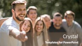  Presentation with friends - Slide deck enhanced with group-of-friends-pointing background and a violet colored foreground