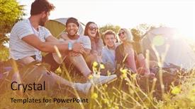  Presentation with relaxing - Slide deck having group of friends relaxing outside background and a  colored foreground