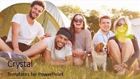  Presentation with relaxing - Presentation design consisting of group of friends relaxing outside background and a gold colored foreground