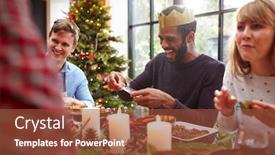  Presentation with reading table - PPT theme having group of friends sitting around table at home for christmas dinner reading jokes from crackers background and a tawny brown colored foreground