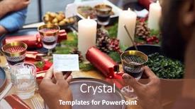  Presentation with christmas dinner - Amazing presentation having group of friends sitting around table at home for christmas dinner reading jokes from crackers backdrop and a tawny brown colored foreground