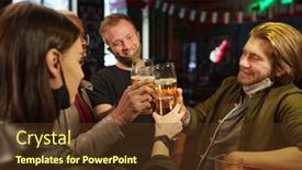  Presentation with toasting - Colorful slide set enhanced with group-of-friends-sitting backdrop and a tawny brown colored foreground