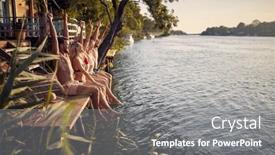  Presentation with joyful - PPT theme consisting of group-of-friends-sitting background and a gray colored foreground