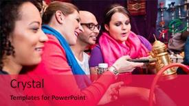  Presentation with hookah - Cool new slides with group of friends smoking hookah backdrop and a red colored foreground