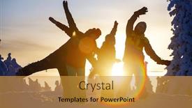 Presentation with resort - Presentation theme consisting of group-of-friends-snowboarders-having background and a gold colored foreground
