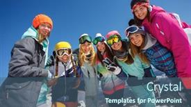  Presentation with mountain top - Presentation design consisting of group-of-friends-snowboarders-having background and a ocean colored foreground