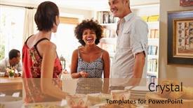  Presentation with stag party - PPT theme enhanced with group of friends stand talking background and a  colored foreground