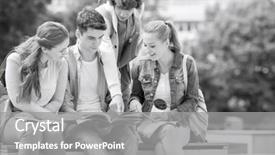  Presentation with university - Slides featuring group of friends studying together at university campus background and a gray colored foreground