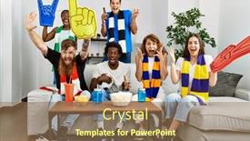  Presentation with team group - Theme with group-of-friends-supporting-football background and a coral colored foreground