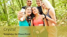  Presentation with walking nordic - Presentation design with group-of-friends-takes background and a yellow colored foreground