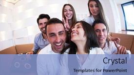  Presentation with selfie - PPT layouts consisting of group of friends taking selfie background and a  colored foreground
