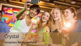  Presentation with cocktail bar - Presentation design with group of friends taking selfie from mobile phone while having cocktail in bar background and a gold colored foreground