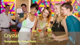  Presentation with cocktail bar - Beautiful presentation design featuring group of friends taking selfie from mobile phone while having cocktail in bar backdrop and a tawny brown colored foreground