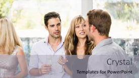  Presentation with cocktail party - Presentation design with group of friends talking to each other and having cocktail drinks at party background and a light gray colored foreground