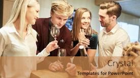  Presentation with wine tasting - Audience pleasing PPT theme consisting of group-of-friends-tasting-red backdrop and a coral colored foreground