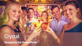  Presentation with cocktail bar - Audience pleasing presentation theme consisting of group of friends toasting glass of cocktail in bar against flying colours backdrop and a coral colored foreground