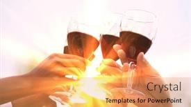  Presentation with toasting - Presentation theme with group of friends toasting outdoors close-up background and a coral colored foreground