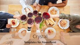  Presentation with toasting - PPT theme consisting of group-of-friends-toasting background and a coral colored foreground