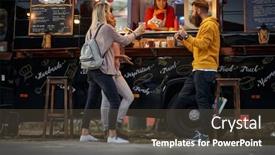  Presentation with food truck - Beautiful presentation theme featuring group-of-friends-toasting backdrop and a tawny brown colored foreground