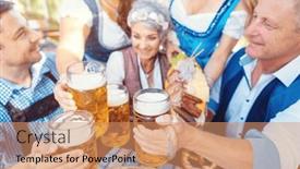  Presentation with beer garden - Slides featuring group-of-friends-toasting background and a coral colored foreground