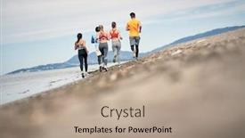  Presentation with group training - Presentation design with group-of-friends-training-together background and a coral colored foreground