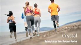  Presentation with group training - Colorful presentation theme enhanced with group-of-friends-training-together backdrop and a coral colored foreground