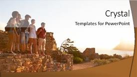  Presentation with coastal - Cool new slides with group of friends walking along coastal path together backdrop and a white colored foreground