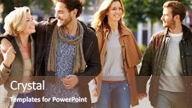  Presentation with walking together - Presentation consisting of group of friends walking through city park together background and a tawny brown colored foreground