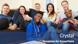  Presentation with television workshops - Amazing theme having group of friends watching television backdrop and a  colored foreground