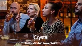  Presentation with beer bar pub tap counter - Presentation design having group of friends watching tv background and a tawny brown colored foreground