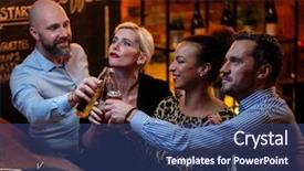  Presentation with cafe - Cool new presentation design with group of friends watching tv backdrop and a ocean colored foreground