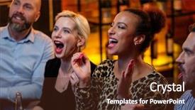  Presentation with cafe - Presentation theme enhanced with group of friends watching tv background and a tawny brown colored foreground