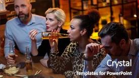  Presentation with cafe - Presentation design with group of friends watching tv background and a  colored foreground