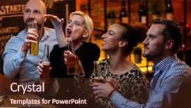  Presentation with cafe - Presentation theme featuring group of friends watching tv background and a wine colored foreground