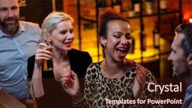  Presentation with cafe - Beautiful slide set featuring group of friends watching tv backdrop and a  colored foreground